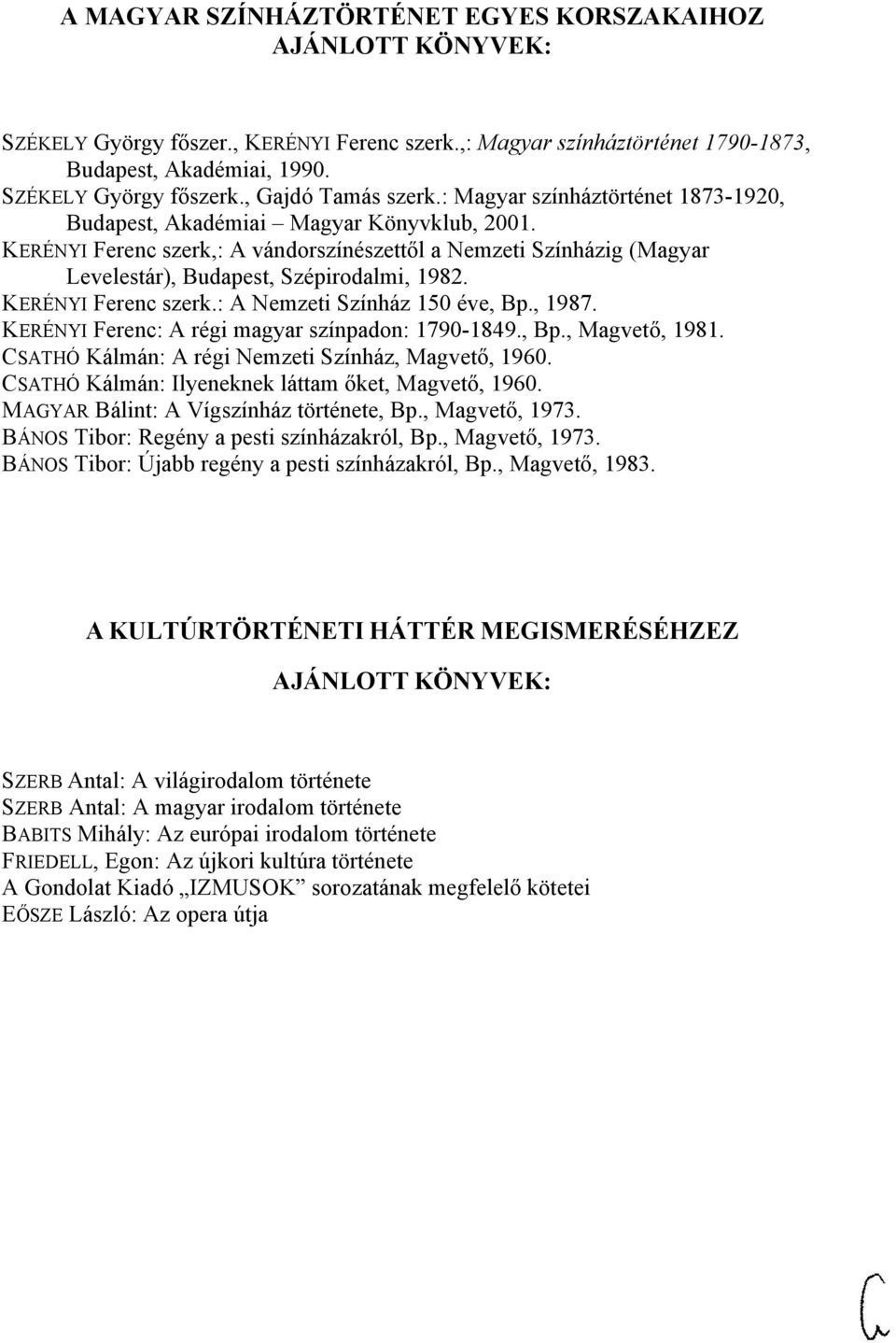 KERÉNYI Ferenc szerk,: A vándorszínészettől a Nemzeti Színházig (Magyar Levelestár), Budapest, Szépirodalmi, 1982. KERÉNYI Ferenc szerk.: A Nemzeti Színház 150 éve, Bp., 1987.