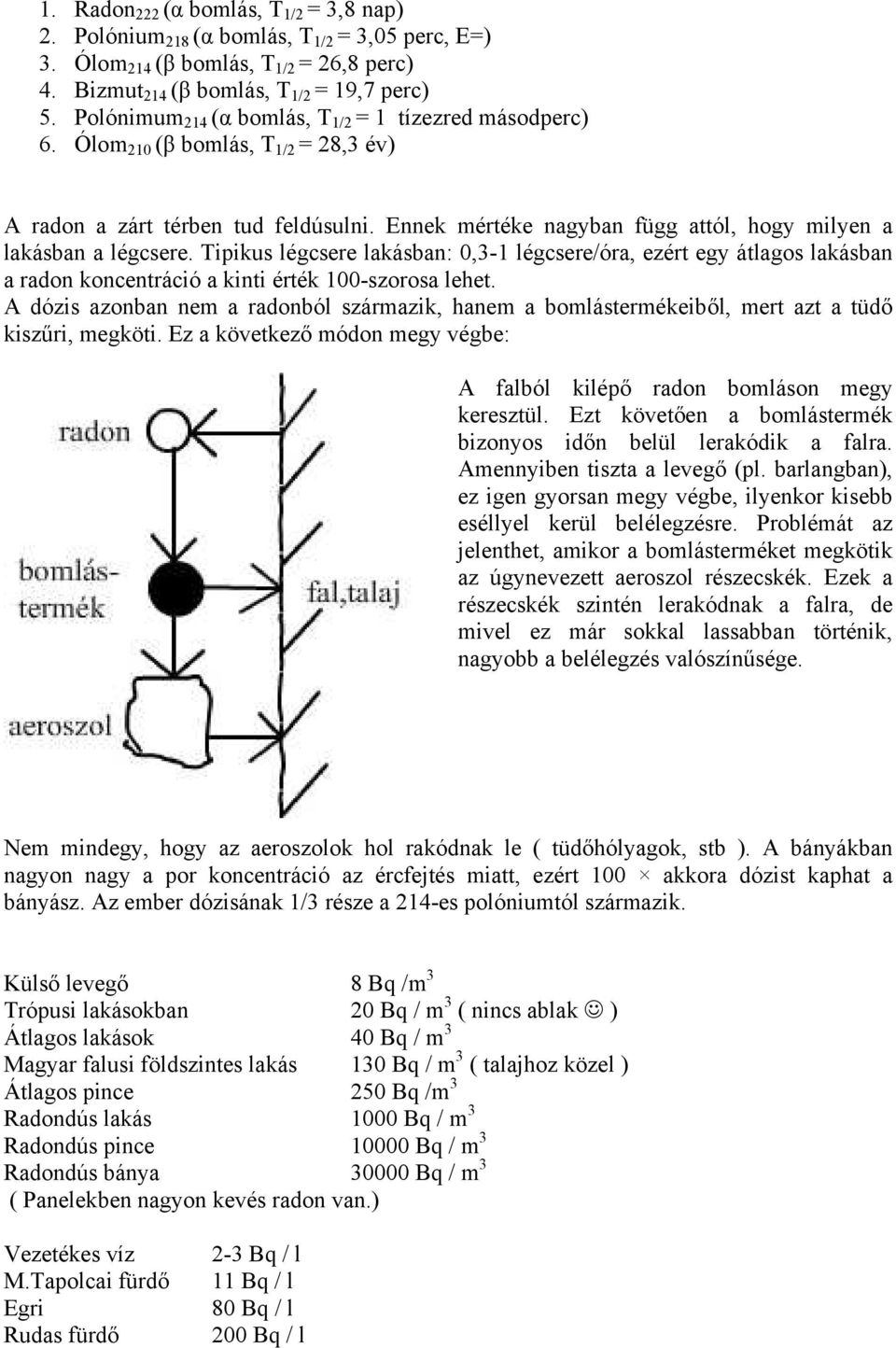 Tipikus légcsere lakásban: 0,3-1 légcsere/óra, ezért egy átlagos lakásban a radon koncentráció a kinti érték 100-szorosa lehet.