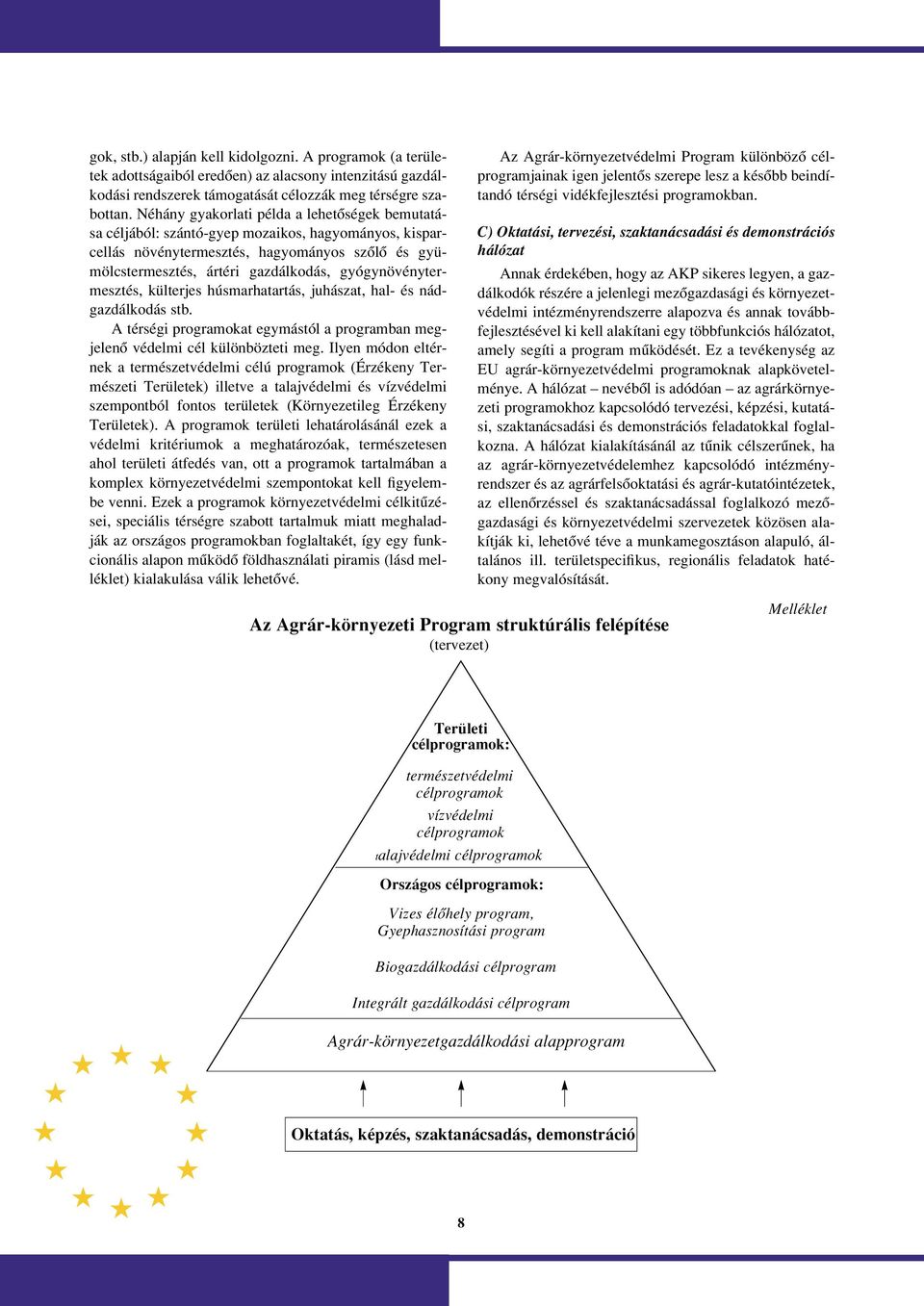 gyógynövénytermesztés, külterjes húsmarhatartás, juhászat, hal- és nádgazdálkodás stb. A térségi programokat egymástól a programban megjelenô védelmi cél különbözteti meg.