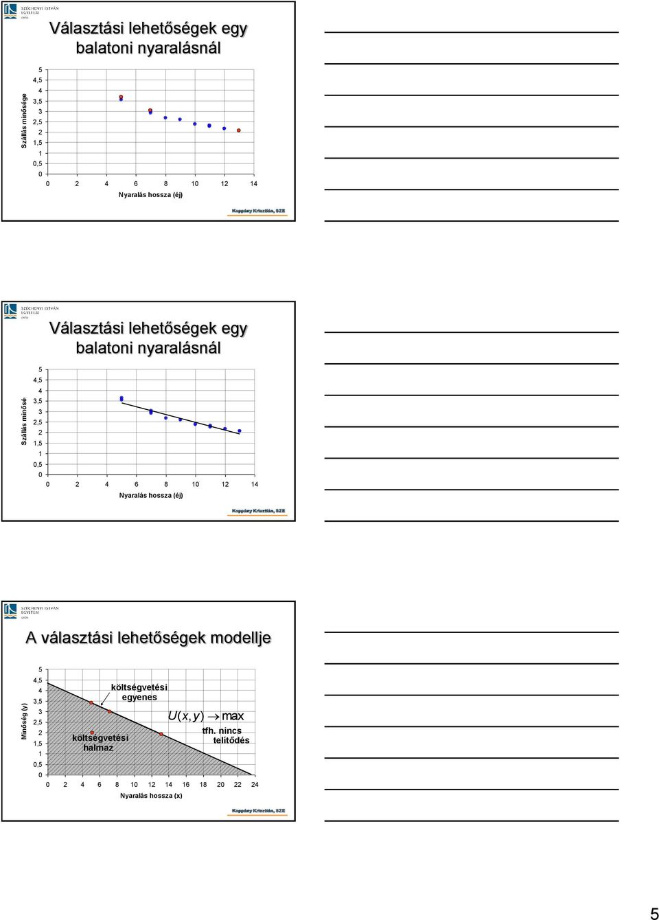 Nyaralás hossza (éj) A választási lehetőségek modellje Minőség (y)(y,,,, 0, költségvetési