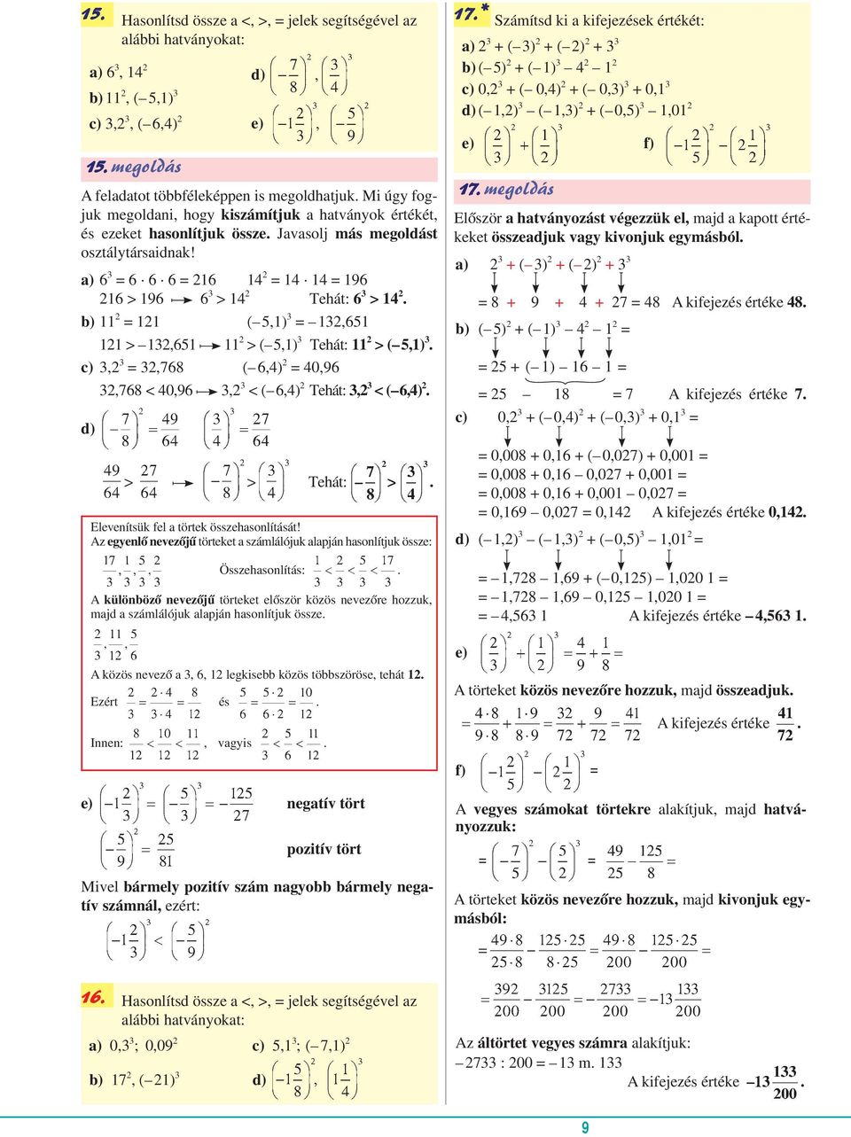 a) 6 3 = 6 6 6 = 216 14 2 = 14 14 = 196 216 > 196 6 3 > 14 2 Tehát: 6 3 > 14 2. b) 11 2 = 121 ( 5,1) 3 = 132,651 121 > 132,651 11 2 > ( 5,1) 3 Tehát: 11 2 > ( 5,1) 3.