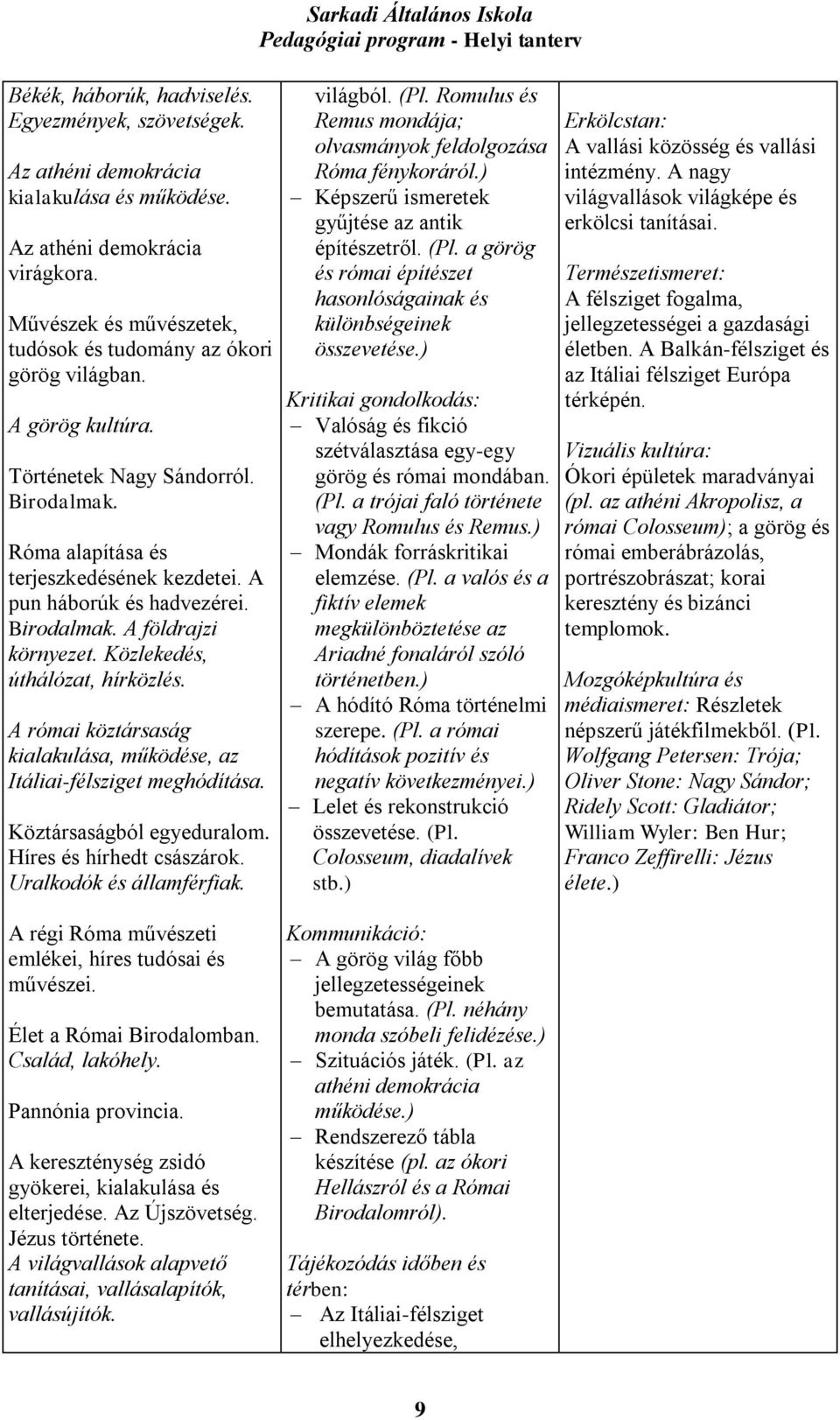 A római köztársaság kialakulása, működése, az Itáliai-félsziget meghódítása. Köztársaságból egyeduralom. Híres és hírhedt császárok. Uralkodók és államférfiak.