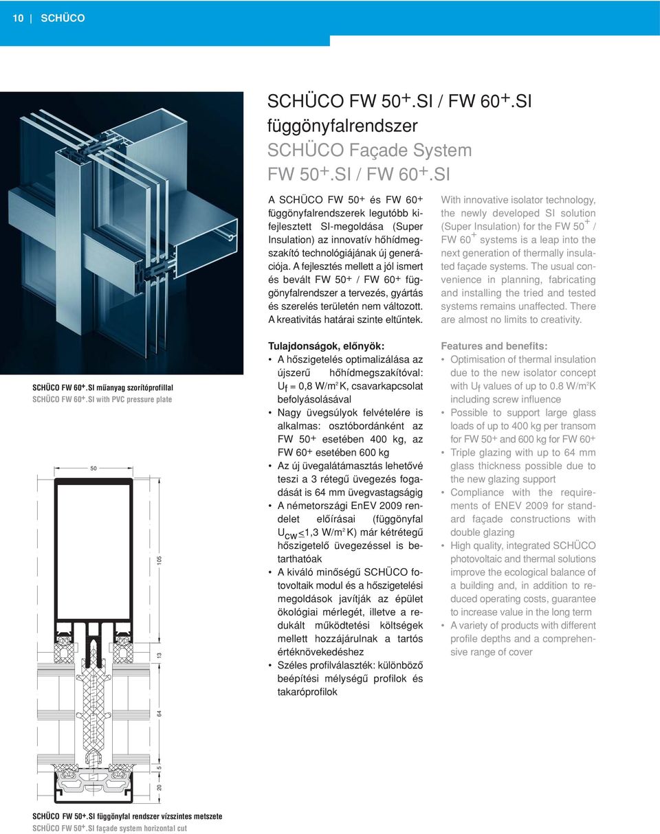 SI A SCHÜCO FW 50+ és FW 60+ függönyfalrendszerek legutóbb kifejlesztett SI-megoldása (Super Insulation) az innovatív hôhídmegszakító technológiájának új generációja.