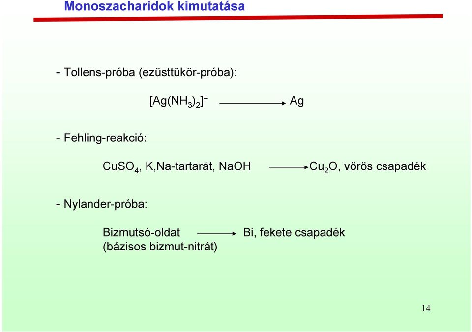 Fehling-reakció: us, K,Na-tartarát, Na u 2, vörös