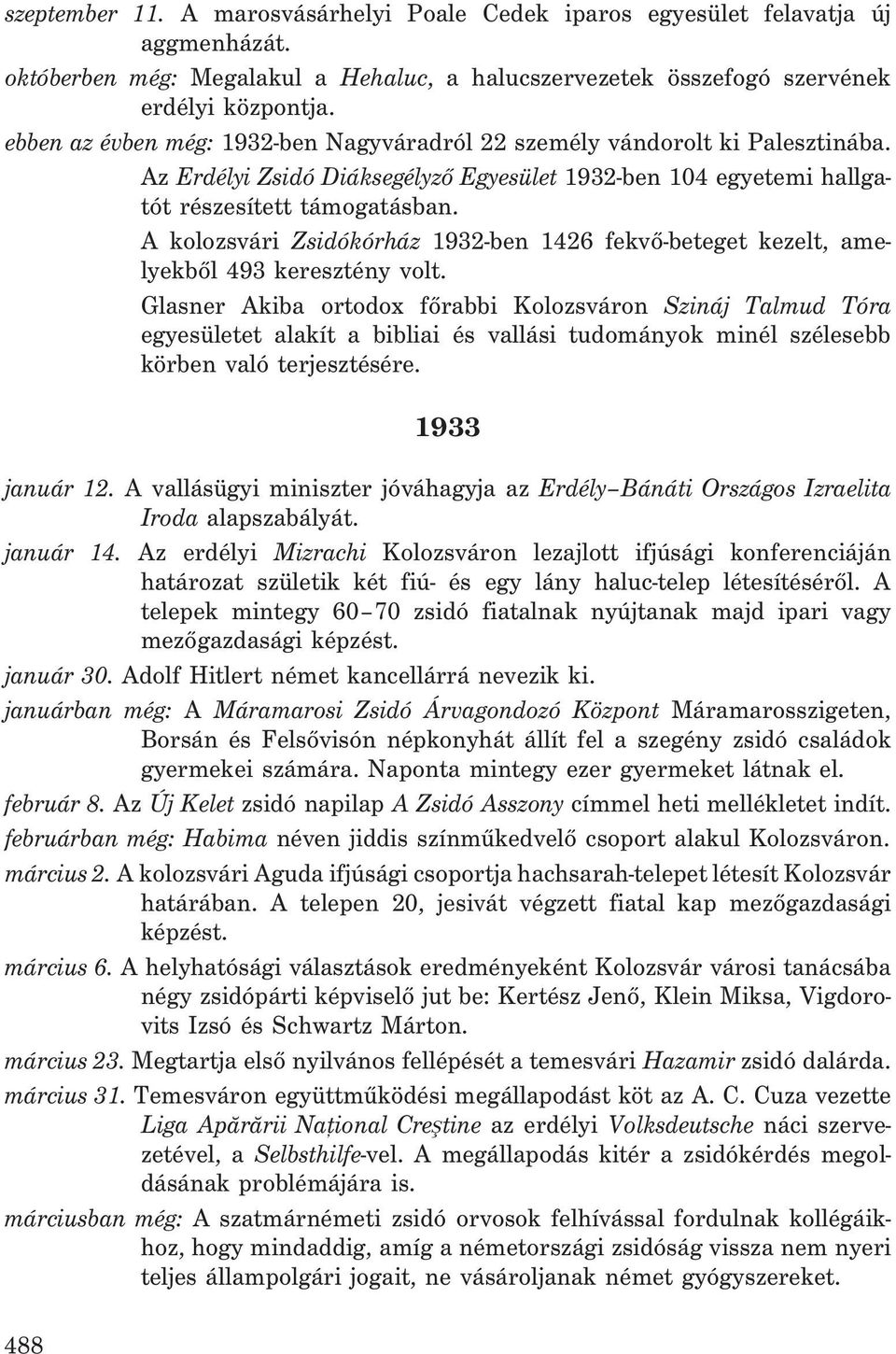 A kolozsvári Zsidókórház 1932-ben 1426 fekvõ-beteget kezelt, amelyekbõl 493 keresztény volt.