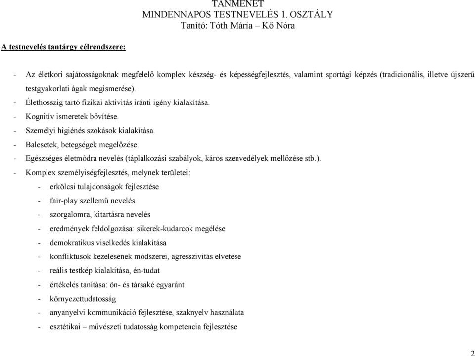 MINDENNAPOS TESTNEVELÉS TANMENET - PDF Ingyenes letöltés