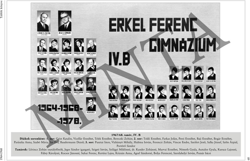 sor: Pusztai Imre, Vízhányó Mihály, Hubina István, Ferenczi Zoltán, Vincze Endre, Szeifert Jenő, Salka József, Szőts Árpád, Portörő Sándor Tanárok: Lőrincz Zoltán osztályfőnök, Jeges