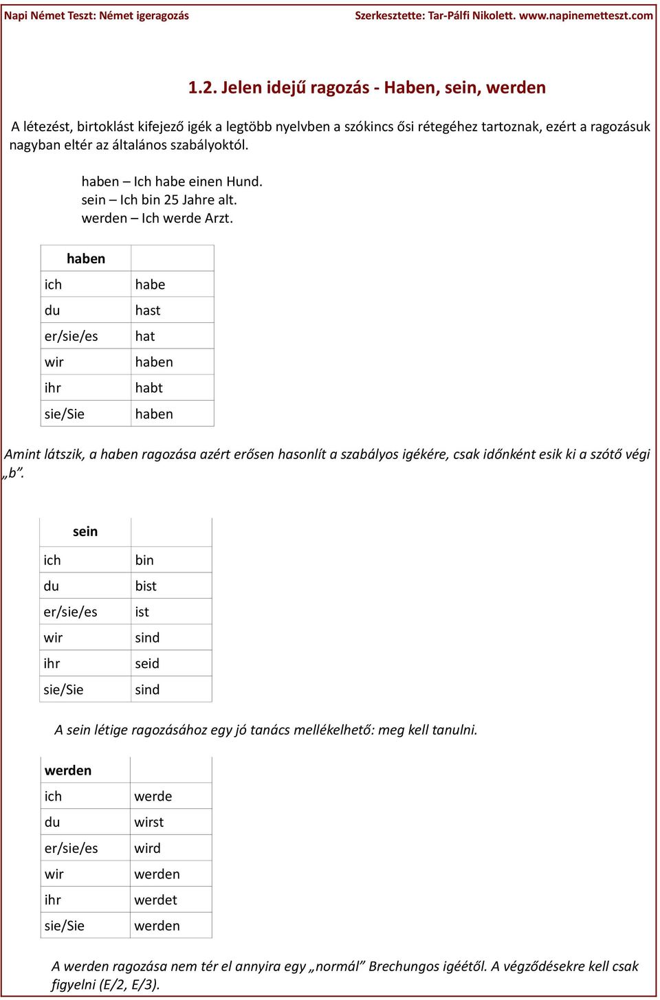 Német igeragozási kisokos - PDF Ingyenes letöltés