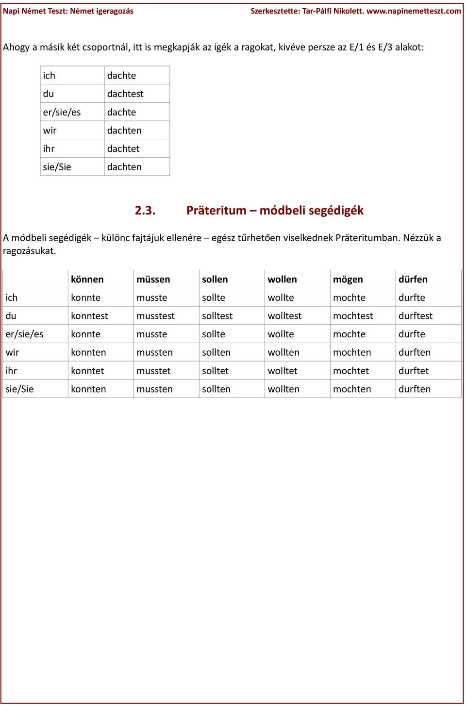 Német igeragozási kisokos - PDF Ingyenes letöltés