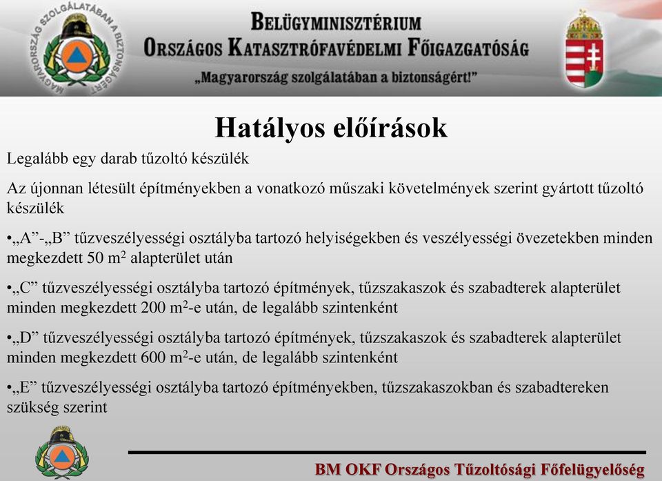 tűzszakaszok és szabadterek alapterület minden megkezdett 200 m 2 -e után, de legalább szintenként D tűzveszélyességi osztályba tartozó építmények, tűzszakaszok és