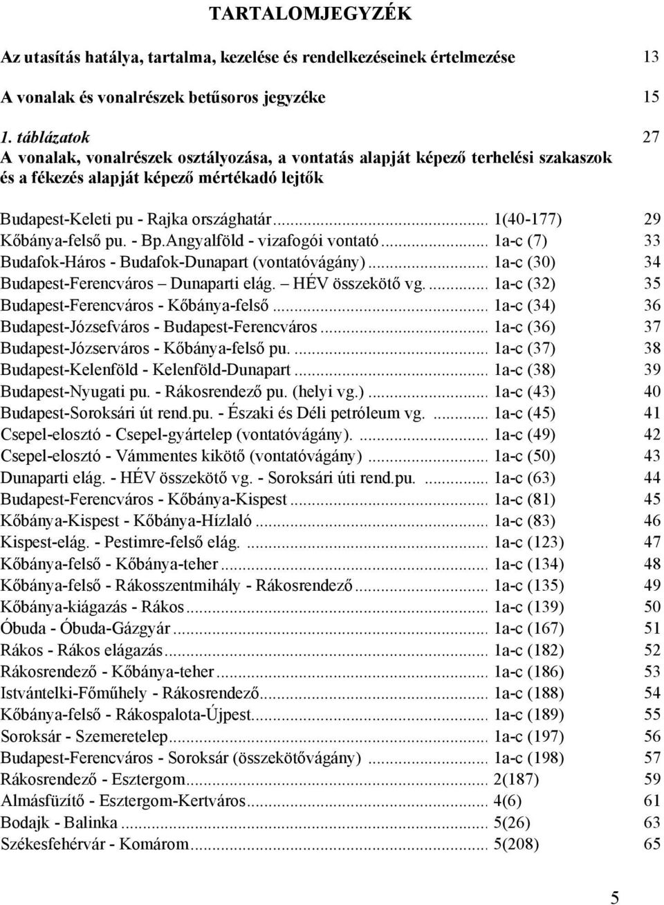 .. 1(40-177) 29 Kőbánya-felső pu. - Bp.Angyalföld - vizafogói vontató... 1a-c (7) 33 Budafok-Háros - Budafok-Dunapart (vontatóvágány)... 1a-c (30) 34 Budapest-Ferencváros Dunaparti elág.