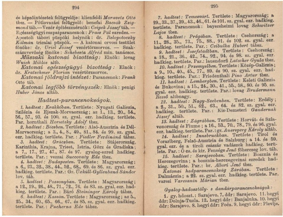 - Szakszámvevőség főnöke: Schebe8ta Alfréd min. tanácsos. Műszaki katonai bizottság: Elnök: lovag Wuich Miklós altb. Katonai egészségügyi bizottság: Elnök: dr. Krat8chmer FlorÍltn vezértörzsorvos.