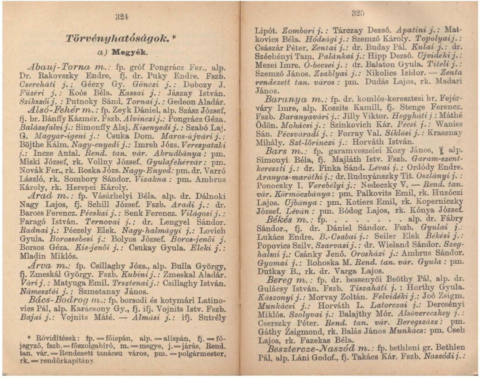 nffy AlaJ. Ktsenyedi J. : Szabó Laj. G:.. Magyar-~gent J.: Cs~a Dom. Ma1'o8-üjvári j. : ~ojthe Kálm. Nagy-enyedtJ.: Imreh Józs. Verespataki J.:. I~cze Antal. Rend. ta~. vá?". Abrudbánya: pm.