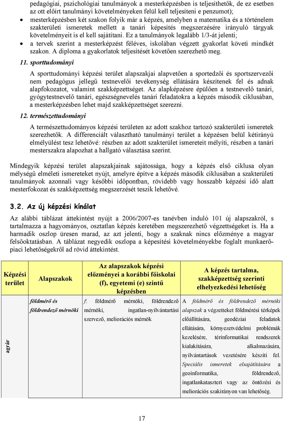 Ez a tanulmányok legalább 1/3-át jelenti; a tervek szerint a mesterképzést féléves, iskolában végzett gyakorlat követi mindkét szakon. A diploma a gyakorlatok teljesítését követően szerezhető meg. 11.