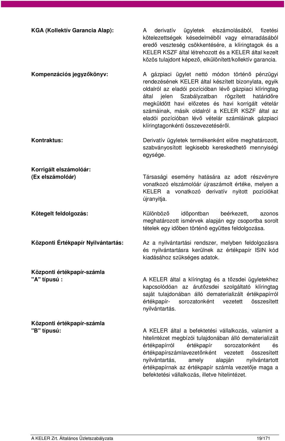 Kompenzációs jegyzőkönyv: Kontraktus: Korrigált elszámolóár: (Ex elszámolóár) A gázpiaci ügylet nettó módon történő pénzügyi rendezésének KELER által készített bizonylata, egyik oldalról az eladói