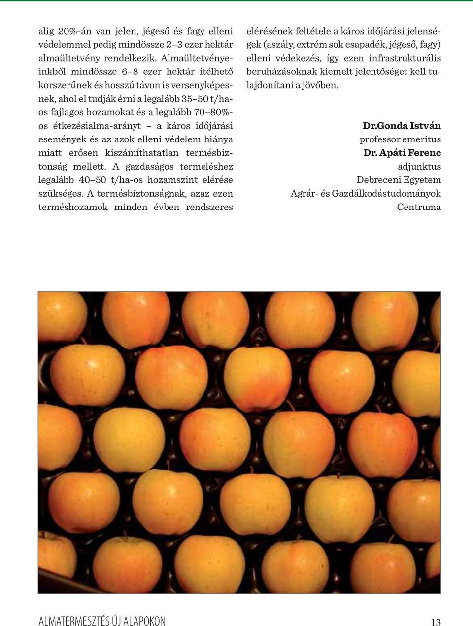 étkezésialma-arányt a káros időjárási események és az azok elleni védelem hiánya miatt erősen kiszámíthatatlan termésbiztonság mellett.