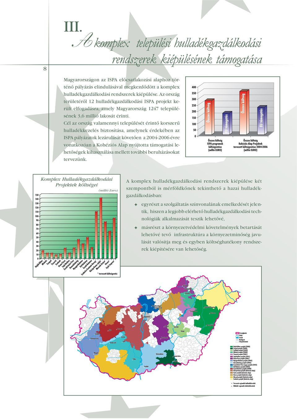 rendszerek kiépülése. Az ország területéről 12 hulladékgazdálkodási ISPA projekt került elfogadásra, amely Magyarország 1247 településének 3,6 millió lakosát érinti.