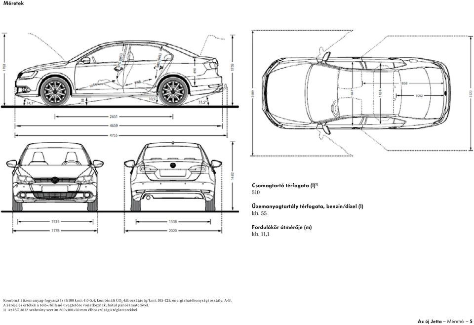 11,1 Kombinált üzemanyag-fogyasztás (l/100 km): 4,0-5,4; kombinált CO 2 -kibocsátás (g/km): 105-125;