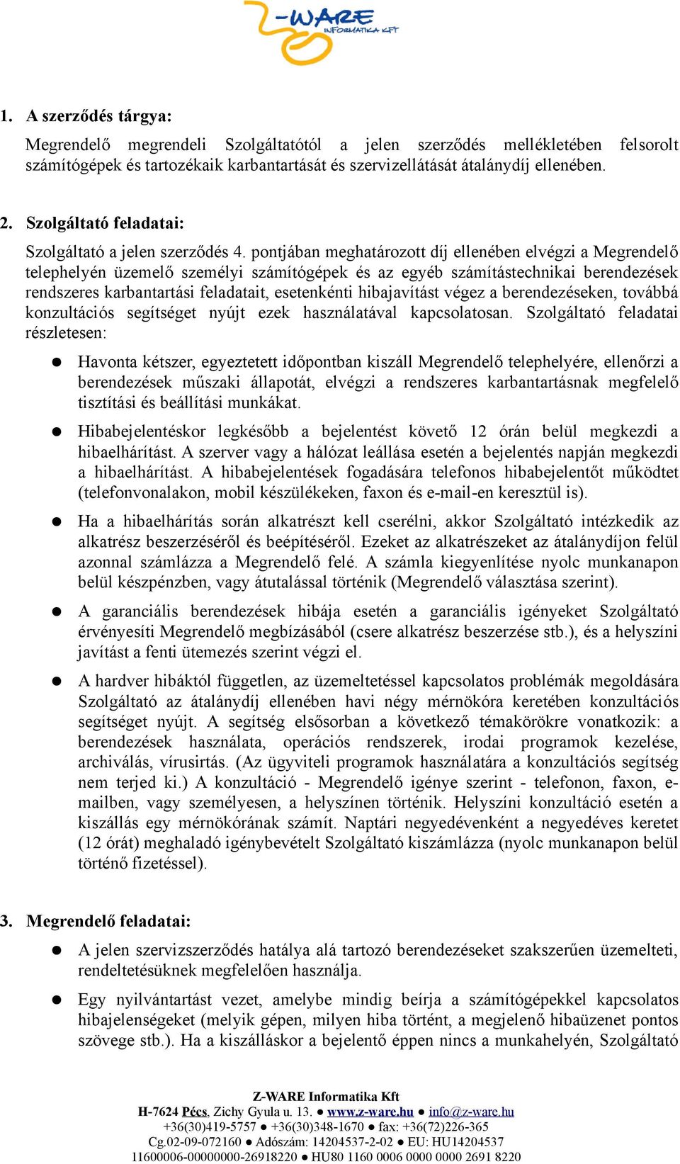 Karbantartási és szervíz szerződés - PDF Ingyenes letöltés