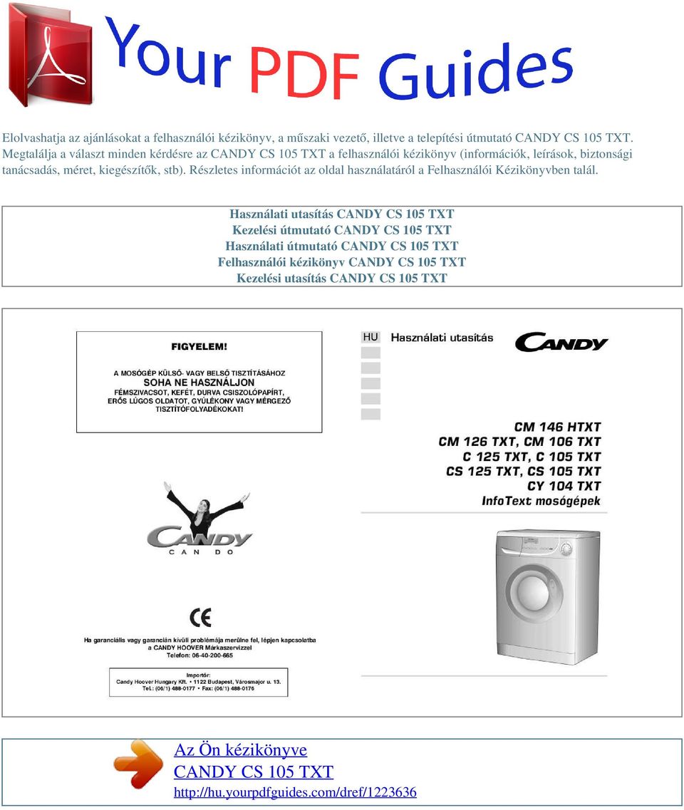 Az Ön kézikönyve CANDY CS 105 TXT - PDF Free Download