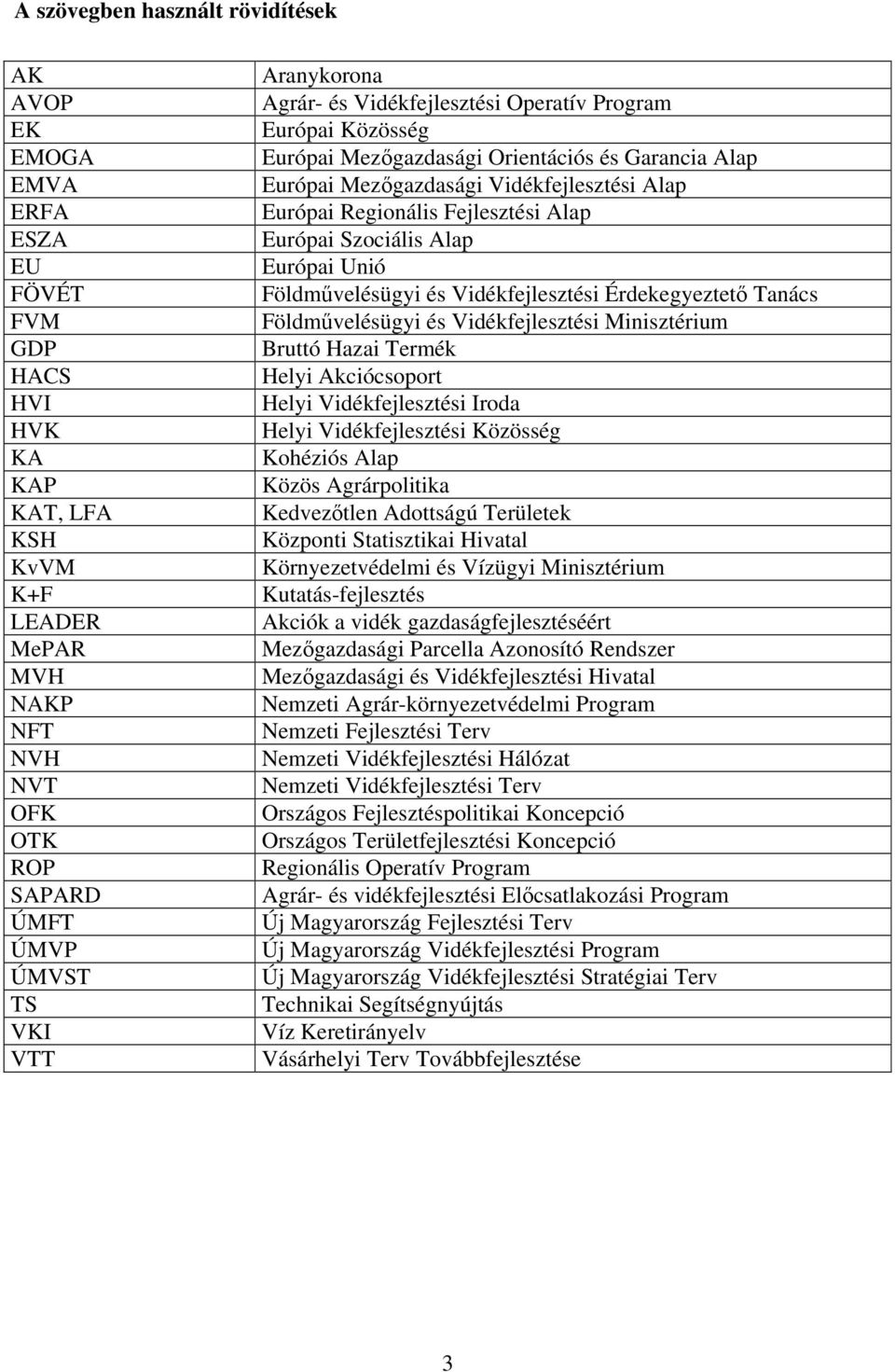 Fejlesztési Alap Európai Szociális Alap Európai Unió Földművelésügyi és Vidékfejlesztési Érdekegyeztető Tanács Földművelésügyi és Vidékfejlesztési Minisztérium Bruttó Hazai Termék Helyi Akciócsoport