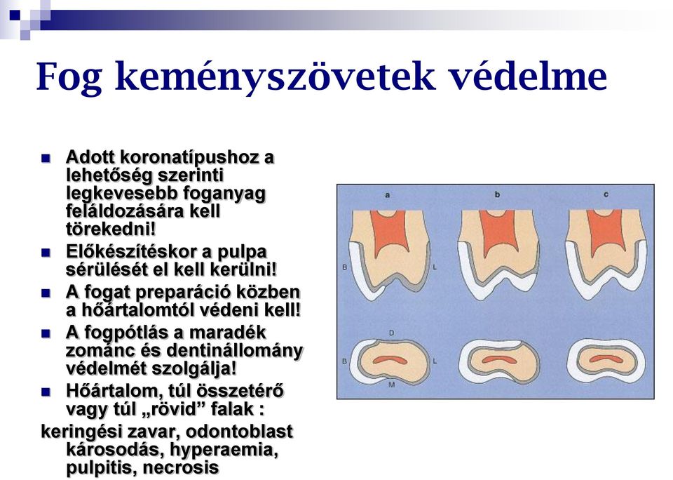 A fogat preparáció közben a hőártalomtól védeni kell!
