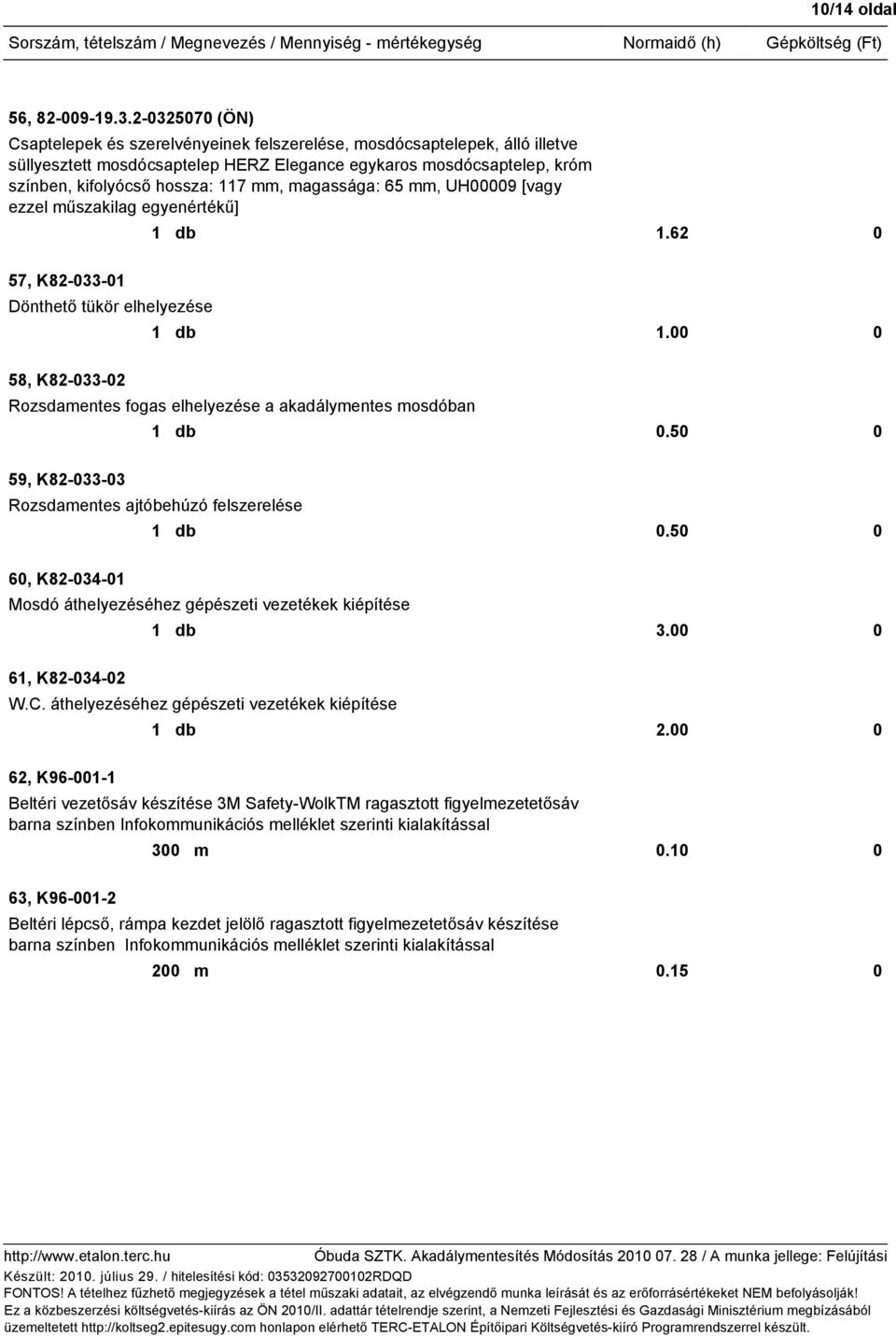 magassága: 65 mm, UH00009 [vagy ezzel műszakilag 1 db 1.62 0 57, K82-033-01 Dönthető tükör elhelyezése 1 db 1.00 0 58, K82-033-02 Rozsdamentes fogas elhelyezése a akadálymentes mosdóban 1 db 0.