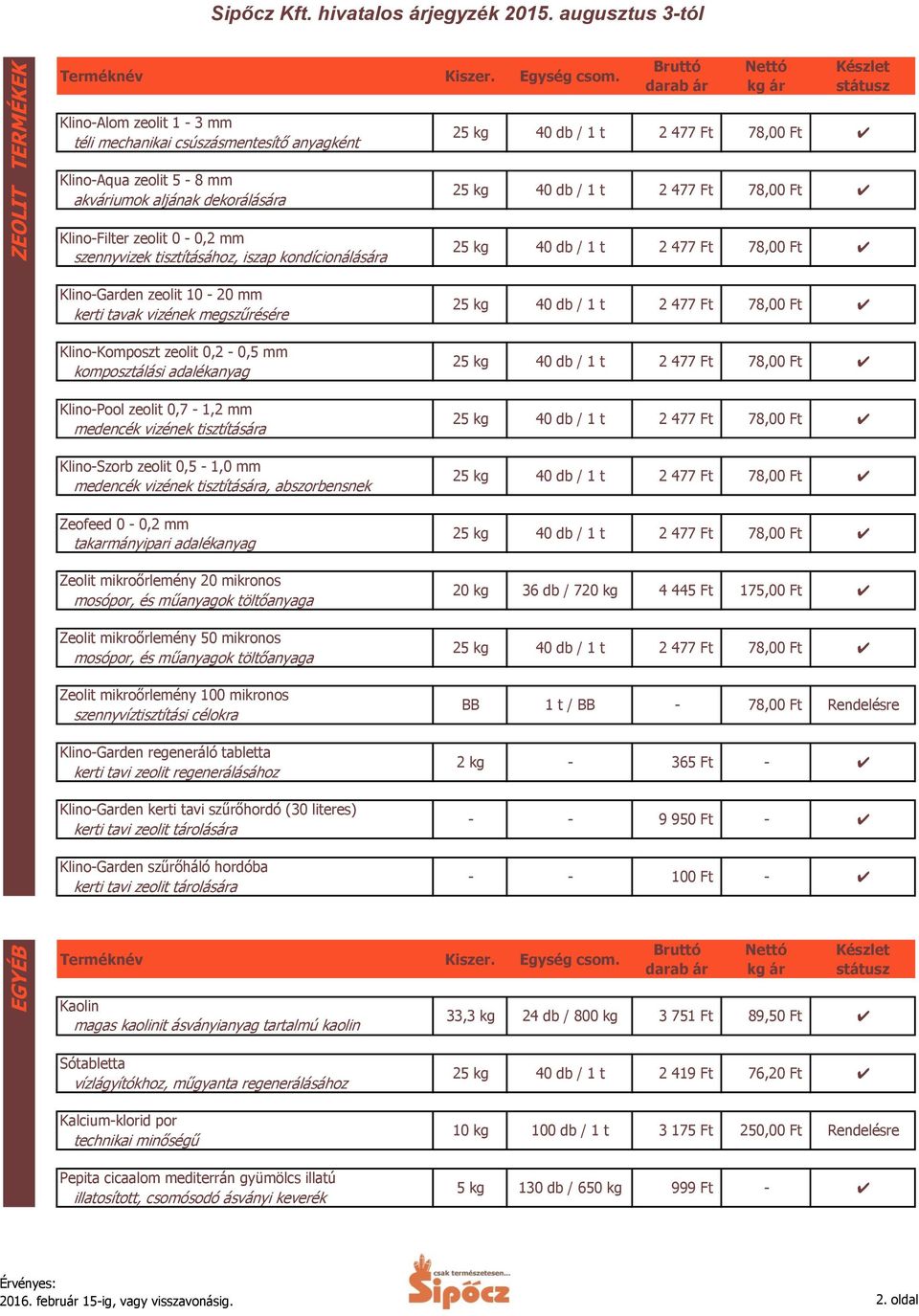 tisztításához, iszap kondícionálására KlinoGarden zeolit 10 20 mm kerti tavak vizének megszűrésére KlinoKomposzt zeolit 0,2 0,5 mm komposztálási adalékanyag KlinoPool zeolit 0,7 1,2 mm medencék
