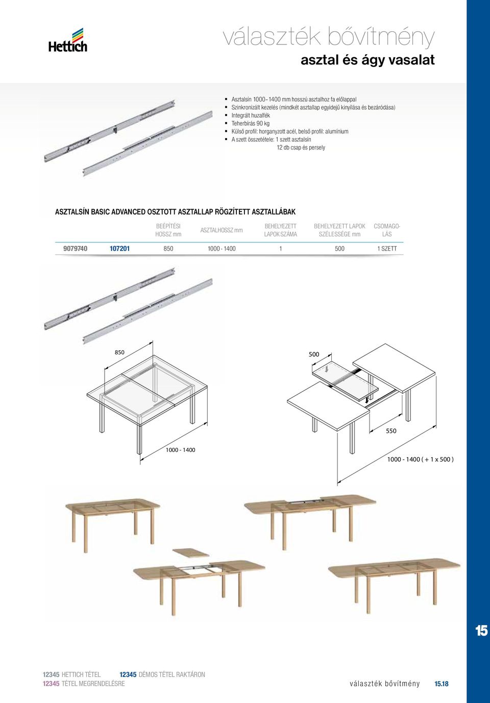 ASZTALSÍN BASIC ADVANCED OSZTOTT ASZTALLAP RÖGZÍTETT ASZTALLÁBAK BEÉPÍTÉSI HOSSZ mm ASZTALHOSSZ mm BEHELYEZETT LAPOK SZÁMA BEHELYEZETT LAPOK SZÉLESSÉGE mm