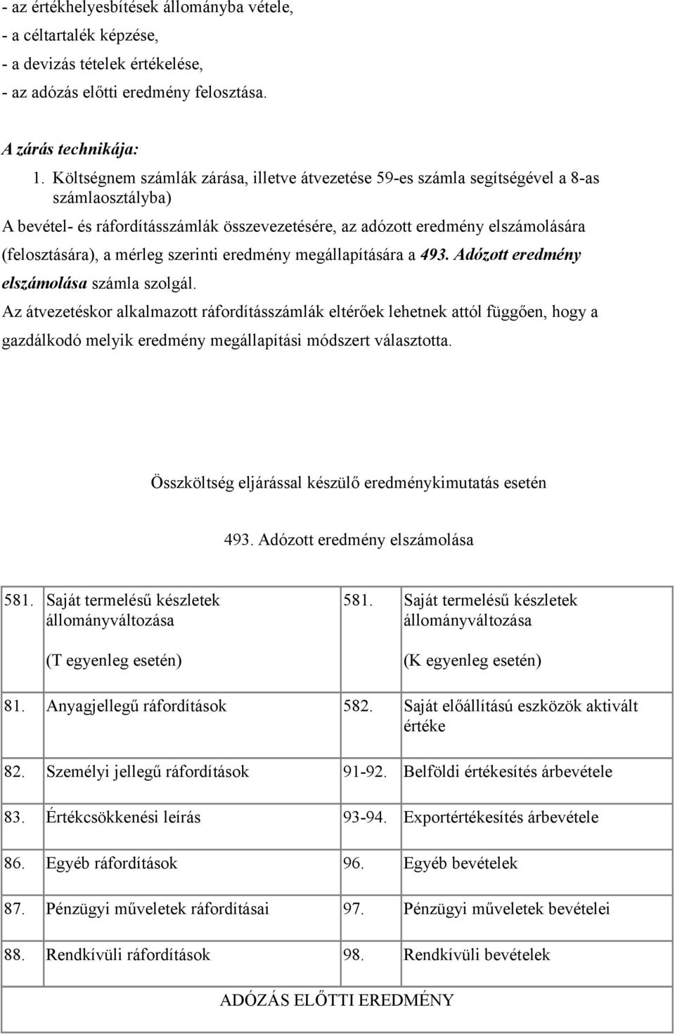 mérleg szerinti eredmény megállapítására a 493. Adózott eredmény elszámolása számla szolgál.