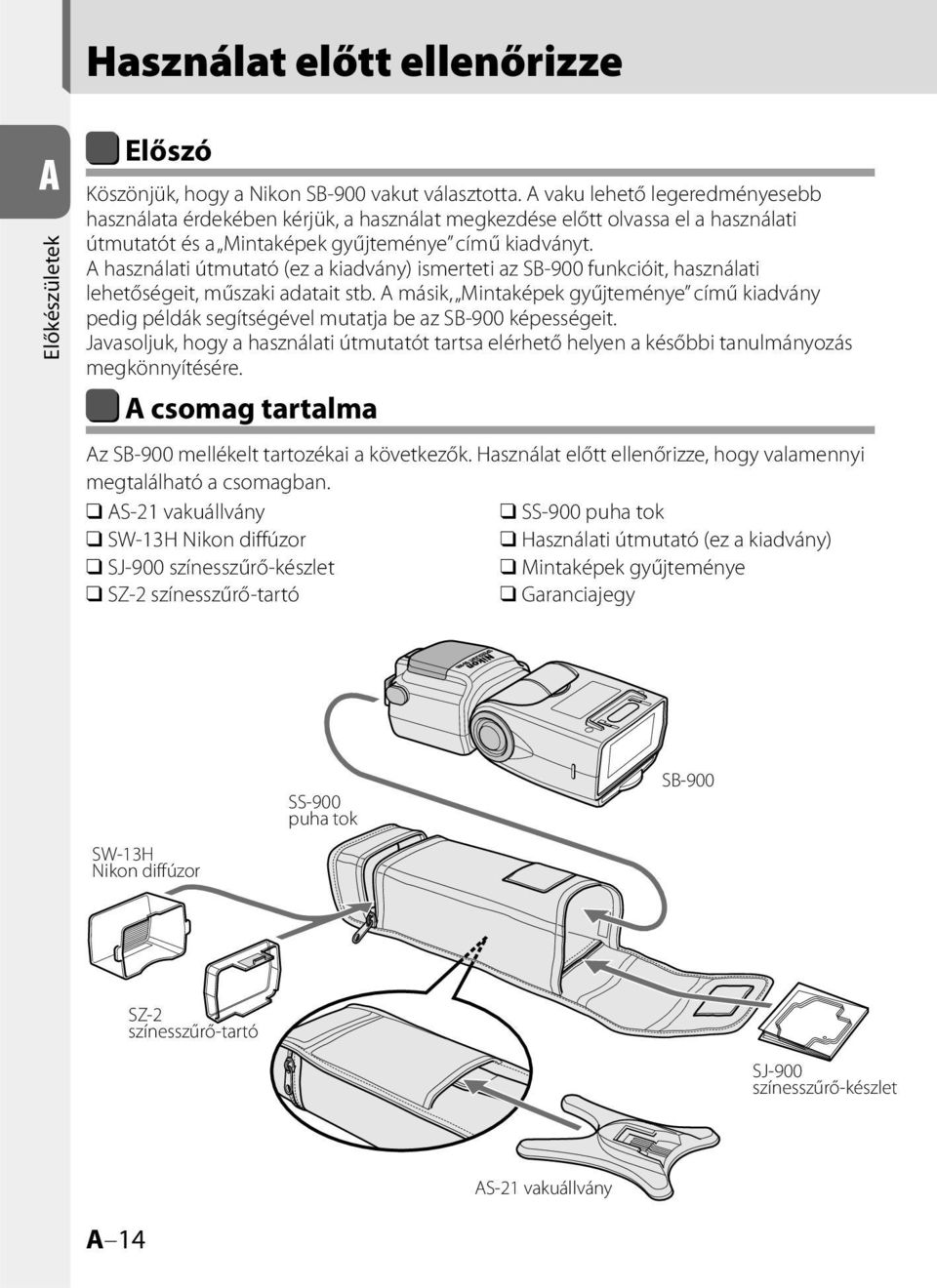 A használati útmutató (ez a kiadvány) ismerteti az SB900 funkcióit, használati lehetőségeit, műszaki adatait stb.