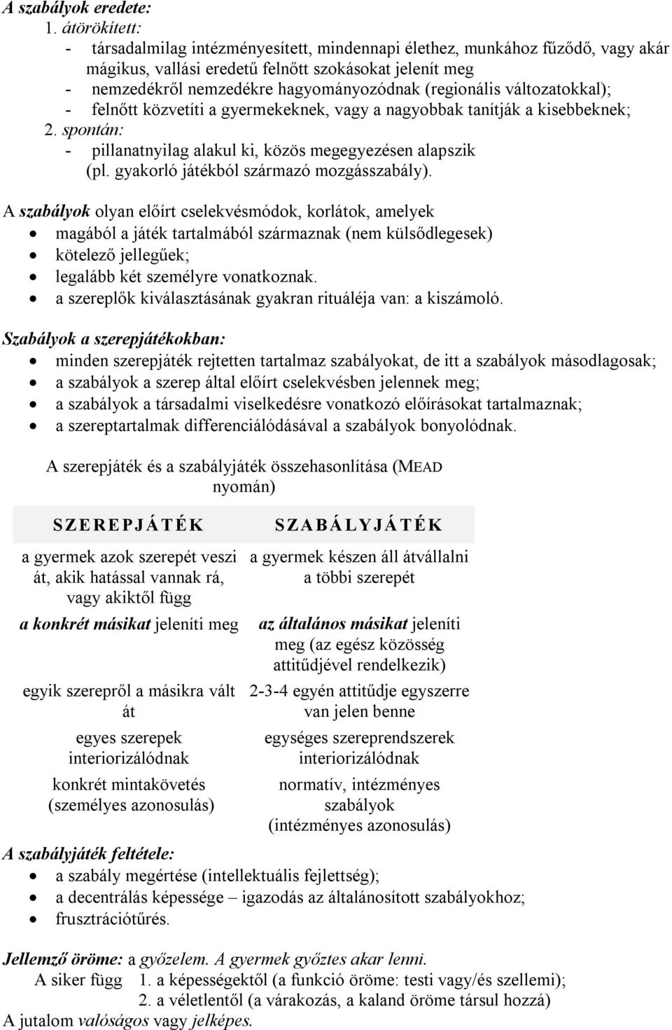 (regionális változatokkal); - felnőtt közvetíti a gyermekeknek, vagy a nagyobbak tanítják a kisebbeknek; 2. spontán: - pillanatnyilag alakul ki, közös megegyezésen alapszik (pl.