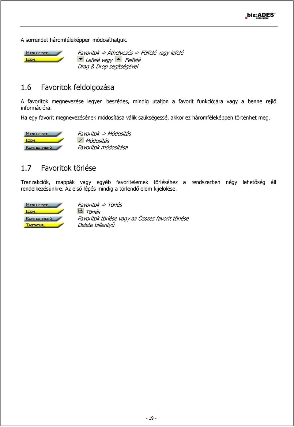 Ha egy favorit megnevezésének módosítása válik szükségessé, akkor ez háromféleképpen történhet meg. Favoritok Módosítás Módosítás Favoritok módosítása 1.