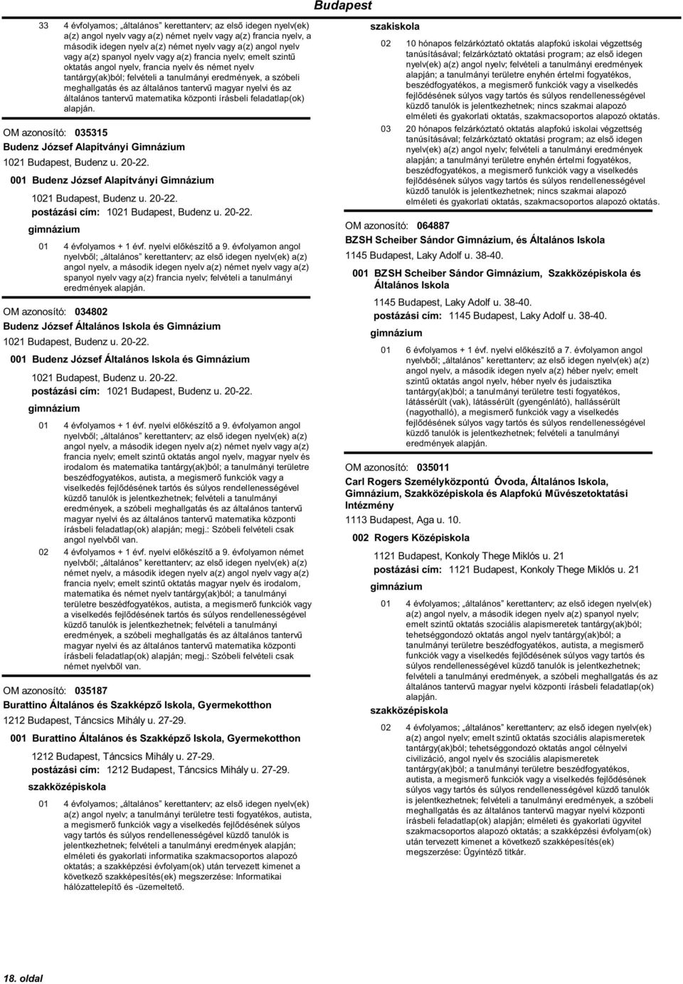 OM azonosító: 035315 Budenz József Alapítványi Gimnázium 1021 Budapest, Budenz u. 20-22. 001 Budenz József Alapítványi Gimnázium 1021 Budapest, Budenz u. 20-22. postázási cím: 1021 Budapest, Budenz u.