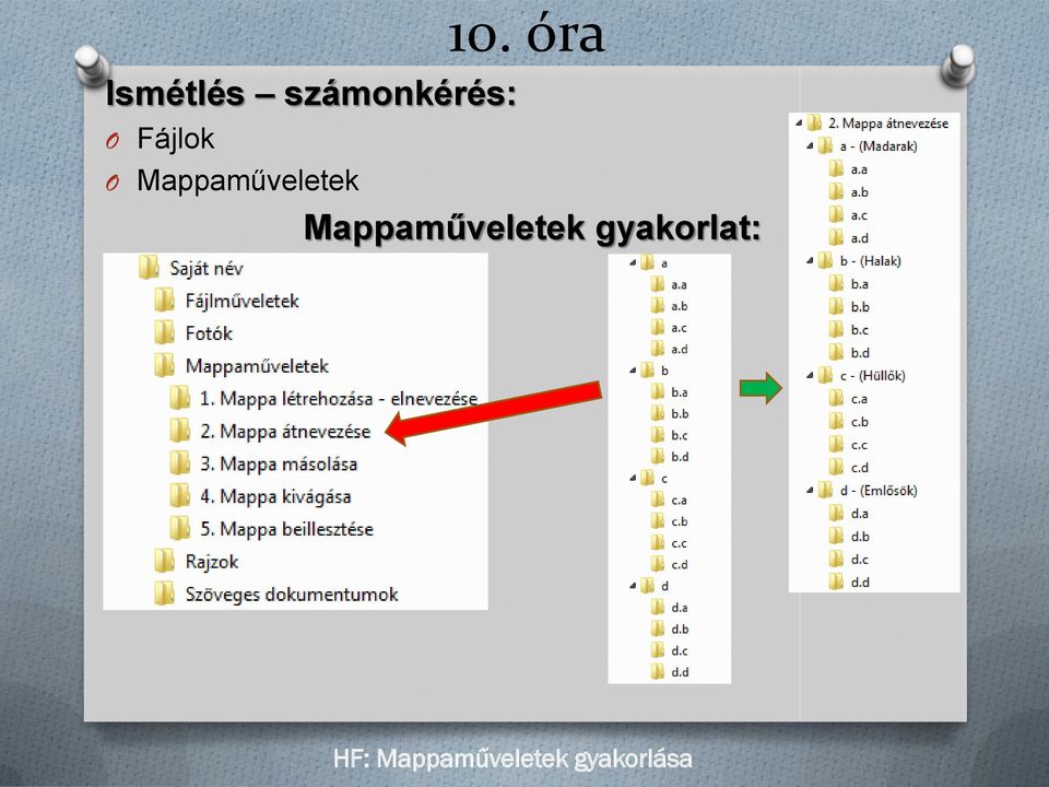 óra Mappaműveletek