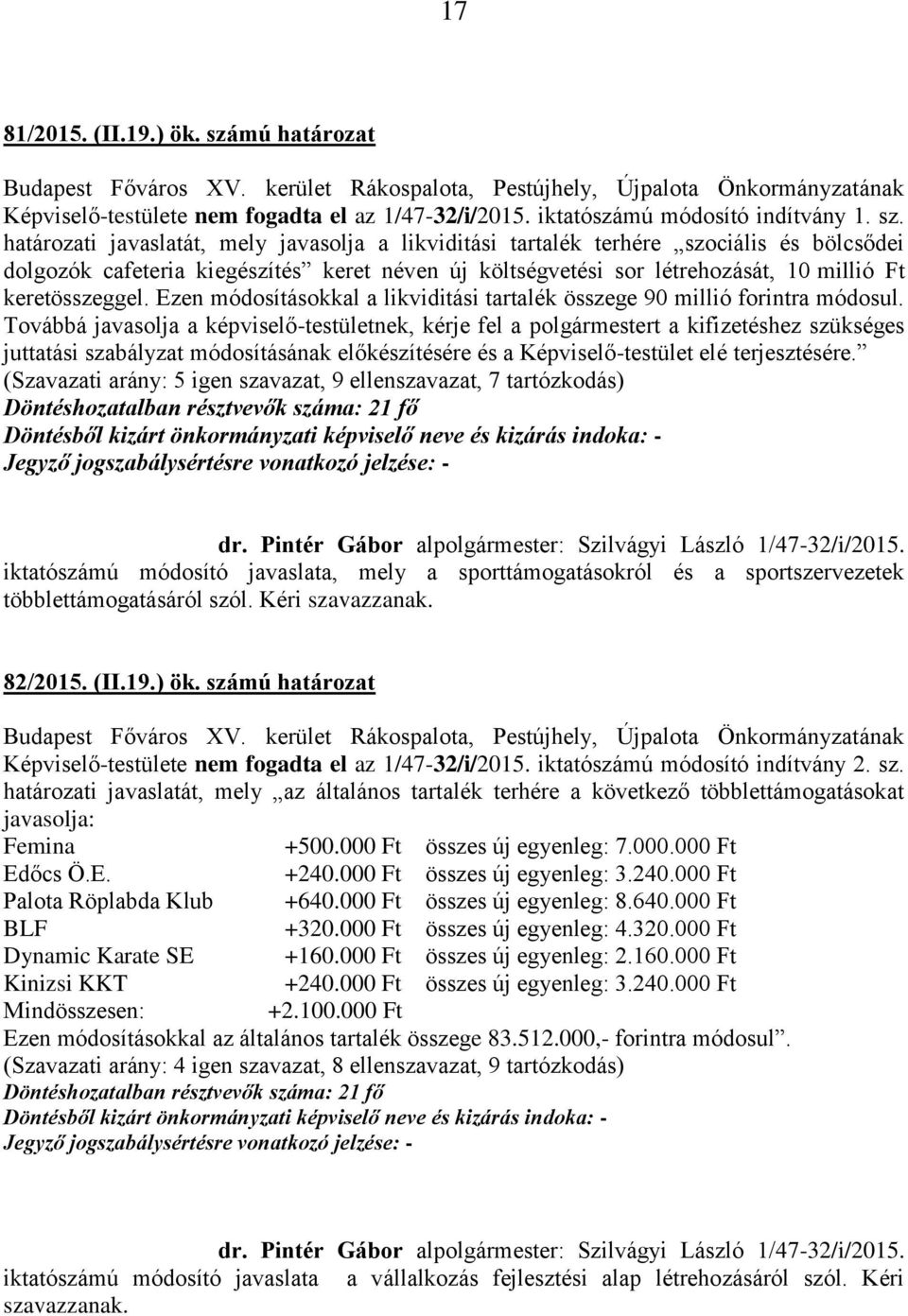 határozati javaslatát, mely javasolja a likviditási tartalék terhére szociális és bölcsődei dolgozók cafeteria kiegészítés keret néven új költségvetési sor létrehozását, 10 millió Ft keretösszeggel.