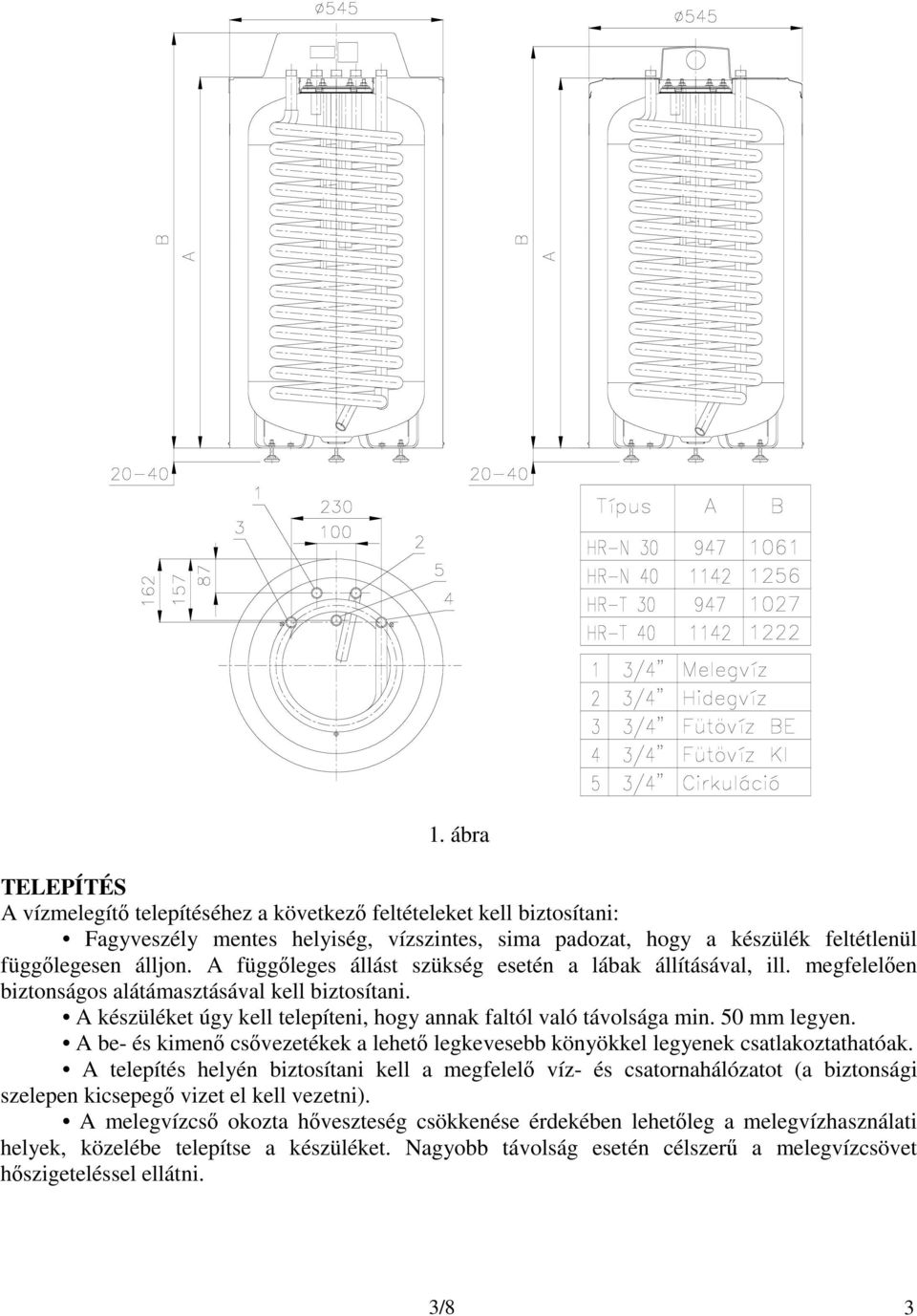 50 mm legyen. A be- és kimenő csővezetékek a lehető legkevesebb könyökkel legyenek csatlakoztathatóak.