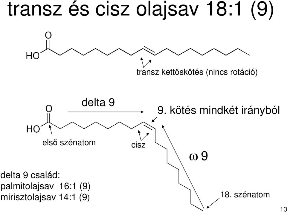 kötés mindkét irányból első szénatom delta 9