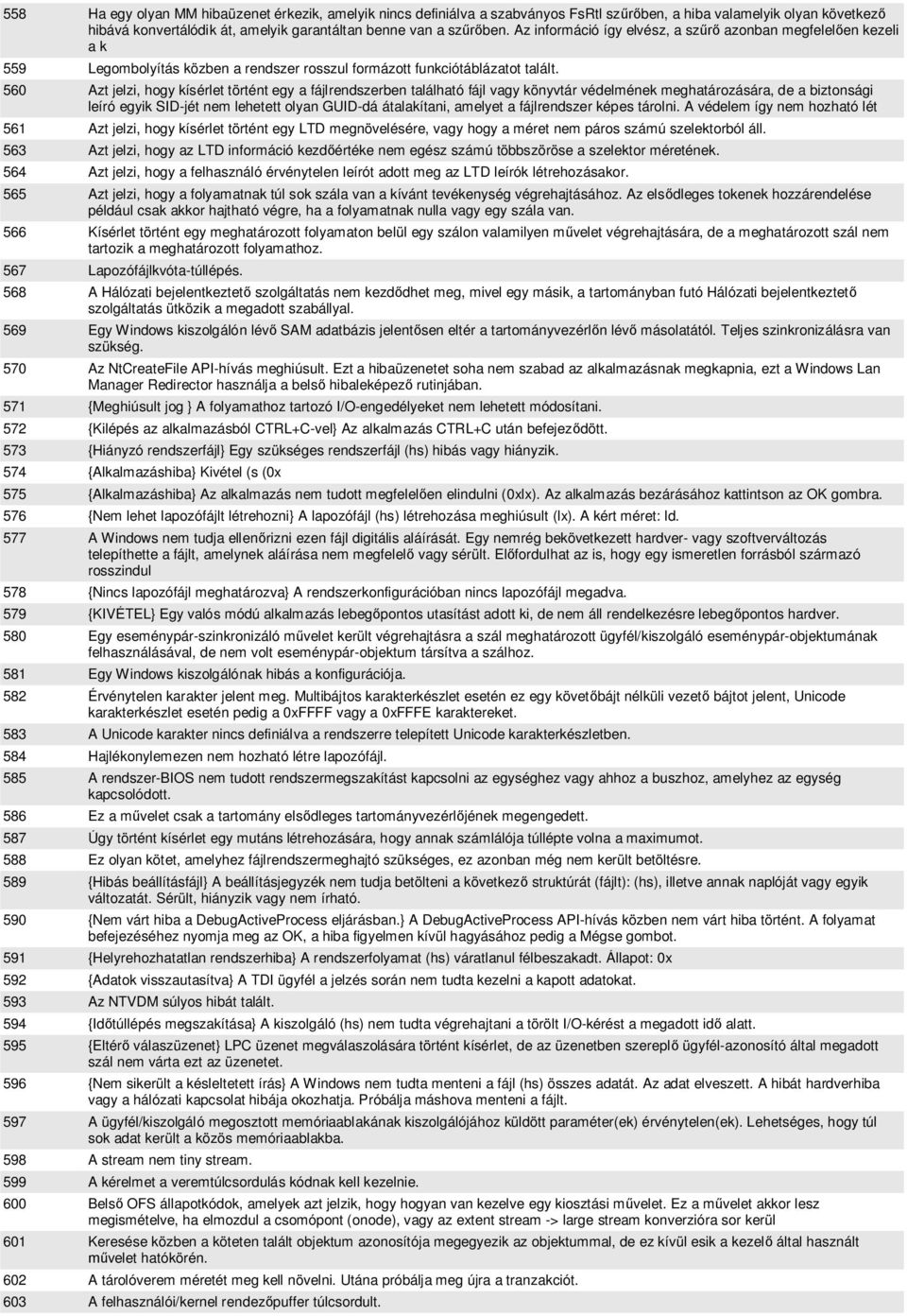 560 Azt jelzi, hogy kísérlet történt egy a fájlrendszerben található fájl vagy könyvtár védelmének meghatározására, de a biztonsági leíró egyik SID-jét nem lehetett olyan GUID-dá átalakítani, amelyet
