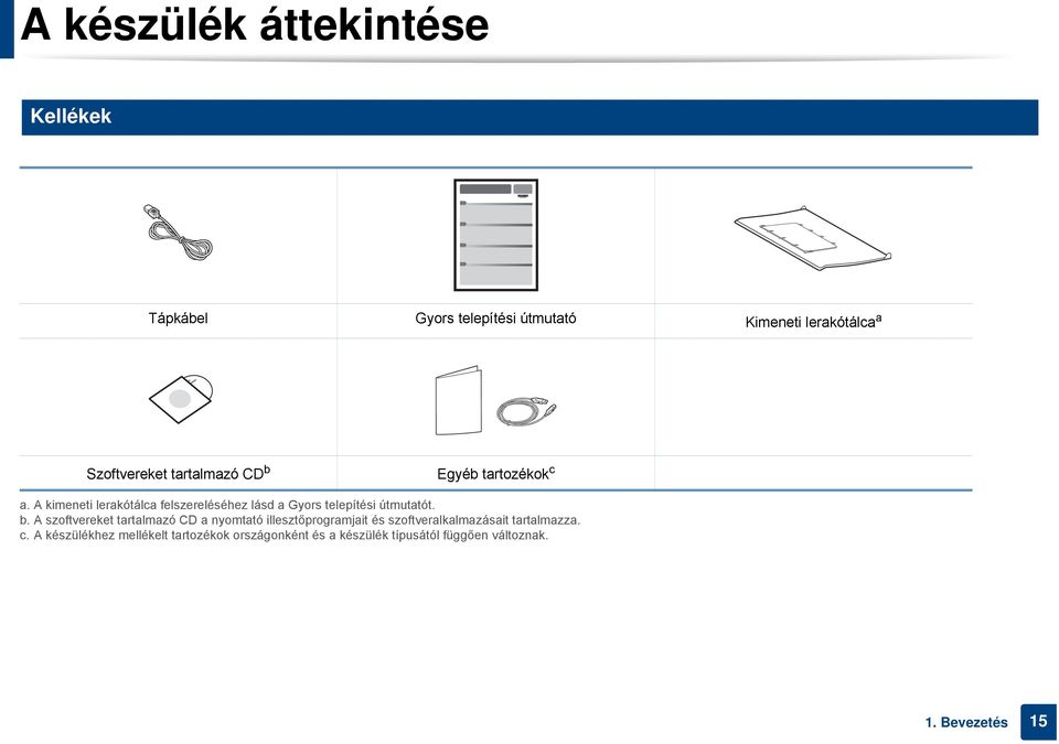 A kimeneti lerakótálca felszereléséhez lásd a Gyors telepítési útmutatót. b.