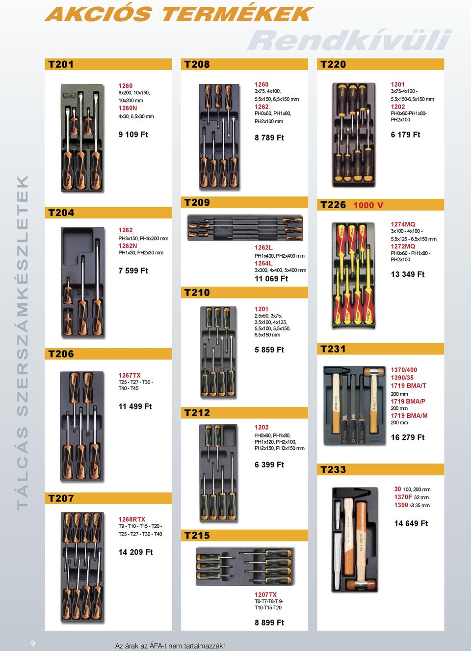 T209 T210 T212 1262L PH1x400, PH2x400 mm 1264L 3x300, 4x400, 5x400 mm 11 069 Ft 1201 2,5x50, 3x75, 3,5x100, 4x125, 5,5x100, 5,5x150, 6,5x150 mm 5 859 Ft 1202 PH0x60, PH1x80, PH1x120, PH2x100,