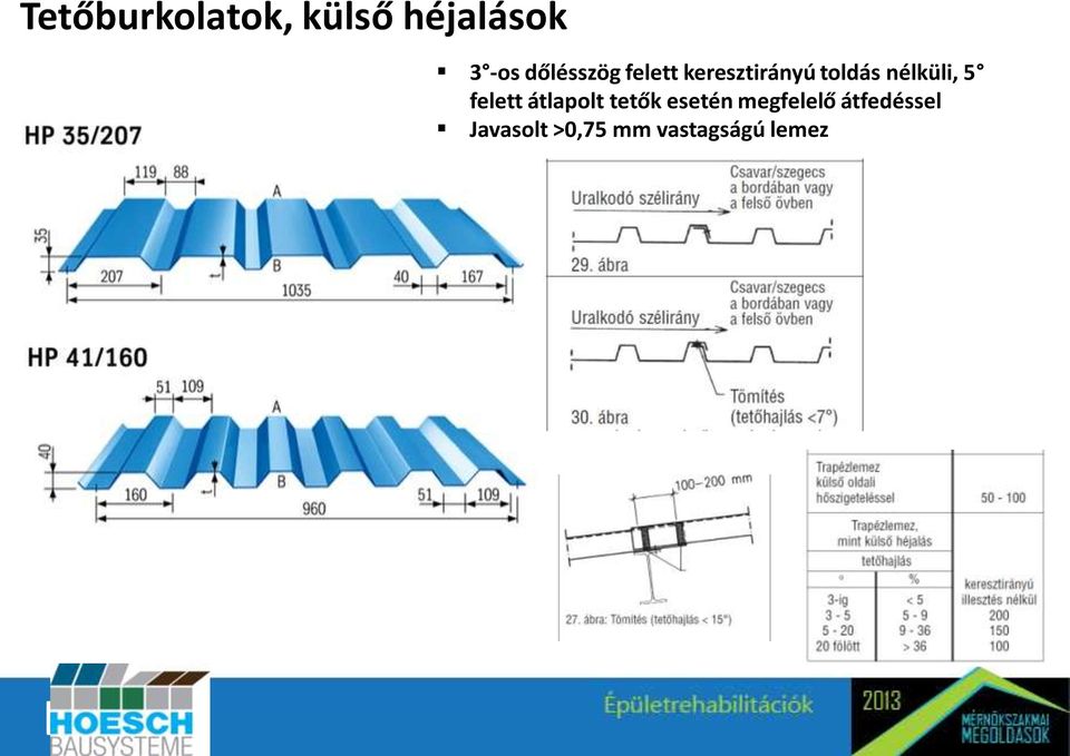 nélküli, 5 felett átlapolt tetők esetén