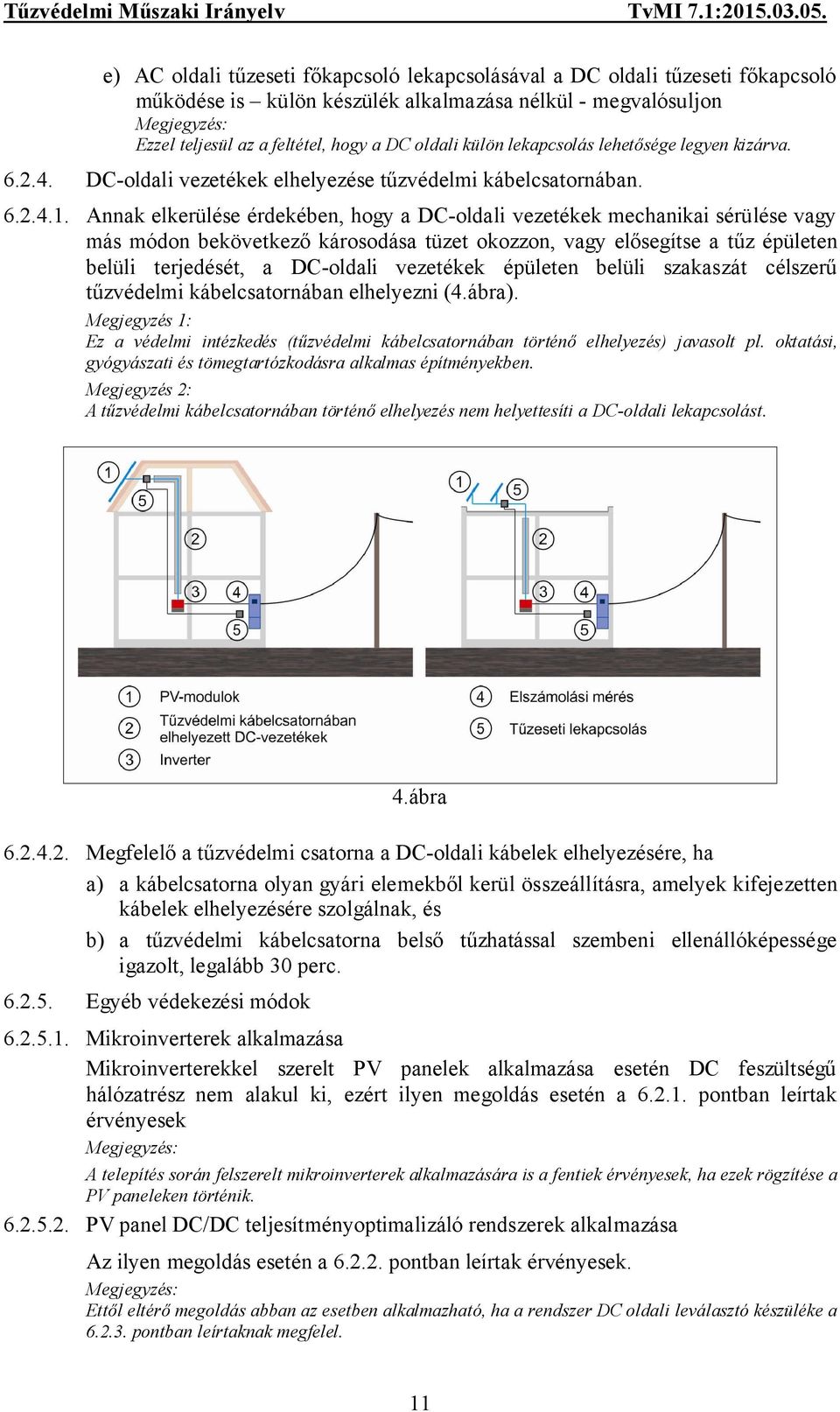 Annak elkerülése érdekében, hogy a DC-oldali vezetékek mechanikai sérülése vagy más módon bekövetkező károsodása tüzet okozzon, vagy elősegítse a tűz épületen belüli terjedését, a DC-oldali vezetékek