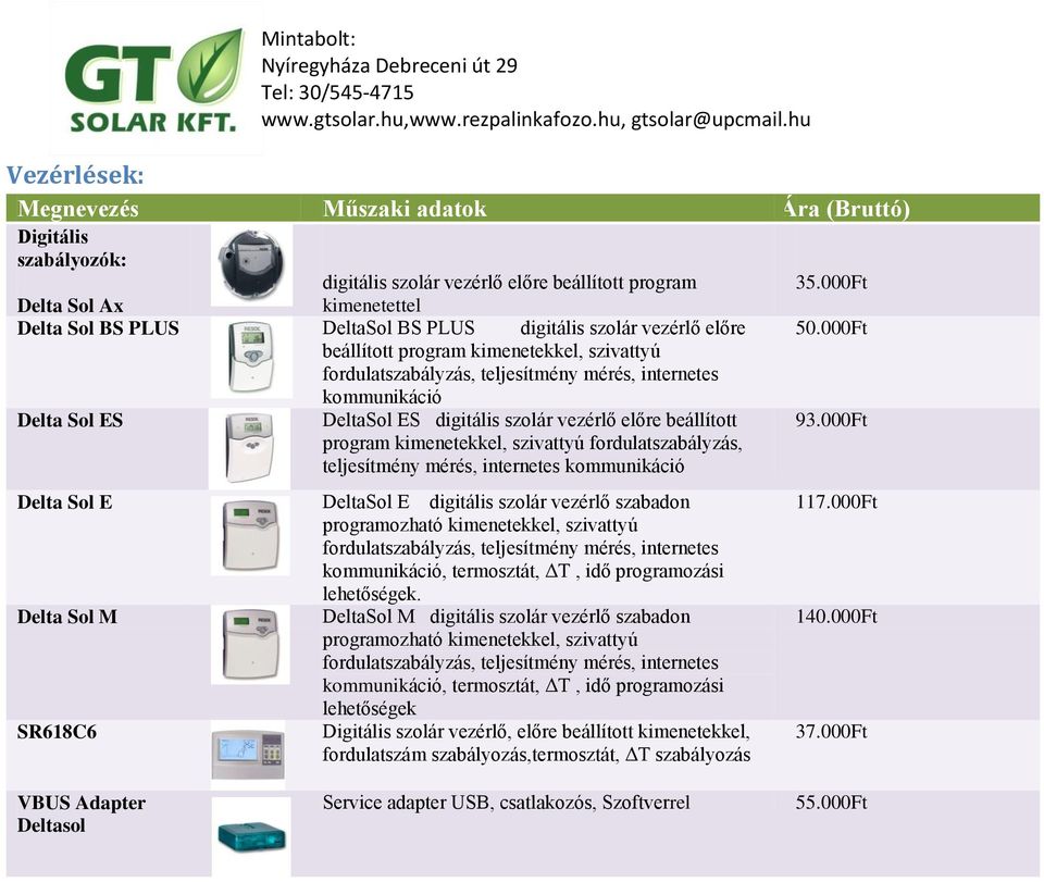 program kimenetekkel, szivattyú fordulatszabályzás, teljesítmény mérés, internetes kommunikáció Delta Sol E DeltaSol E digitális szolár vezérlő szabadon programozható kimenetekkel, szivattyú