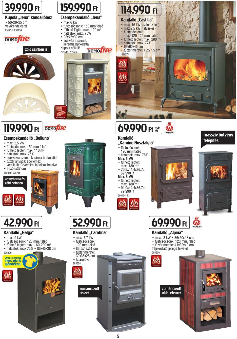 16 kw (széntüzelés) max 9,5 kw (fatüzelés) füstcsőcsonk: max. 120-125 mm hátsó fűthető légtér: max. 280 m 3 hatásfok: max. 77% 69x60x45 cm tűztér mérete: 42x27,5 cm 286389 119.