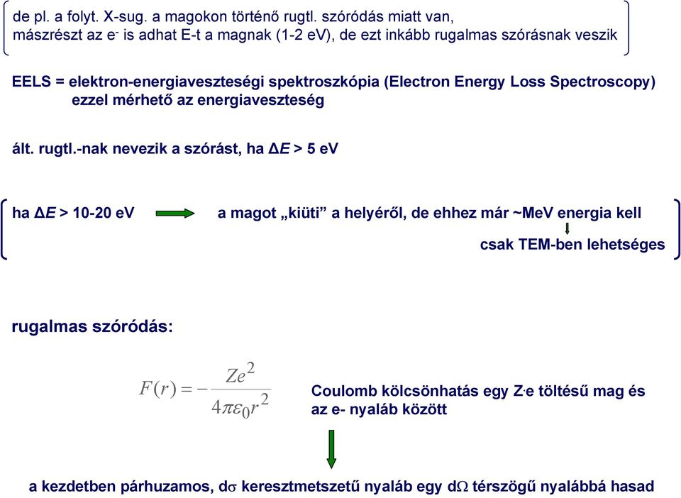 spektroszkópia (Electron Energy Loss Spectroscopy) ezzel mérhető az energiaveszteség ált. rugtl.