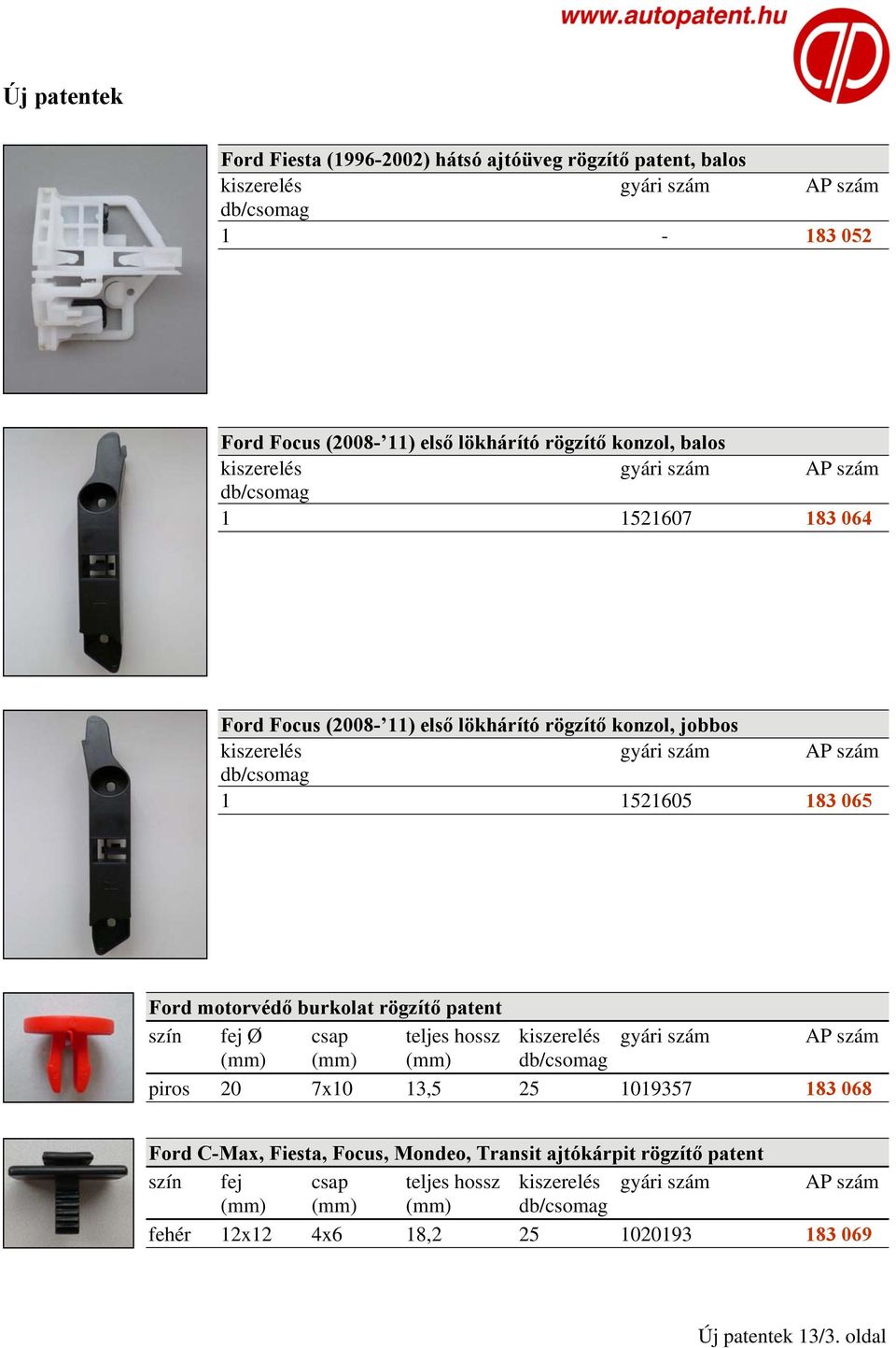 burkolat rögzítő patent szín fej Ø csap teljes hossz piros 20 7x10 13,5 25 1019357 183 068 Ford C-Max, Fiesta, Focus,