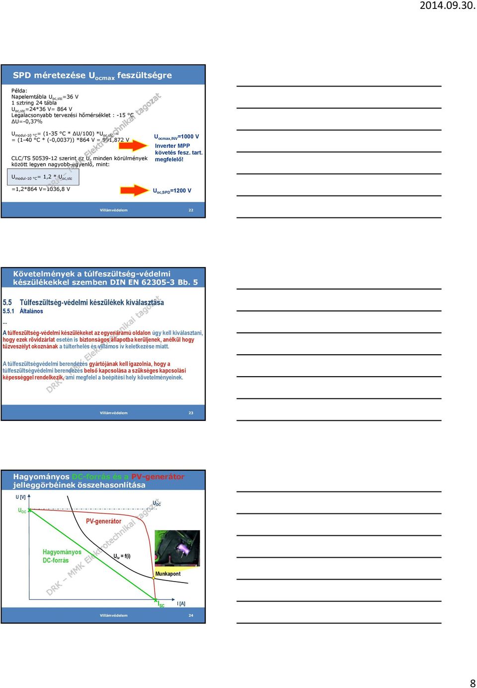 U modul-0 C =, * U oc,stc =,*864 V=06,8 V U oc,spd =00 V Villámvédelem Követelmények a túlfeszültség-védelmi készülékekkel szemben DIN EN 605- Bb. 5 5.