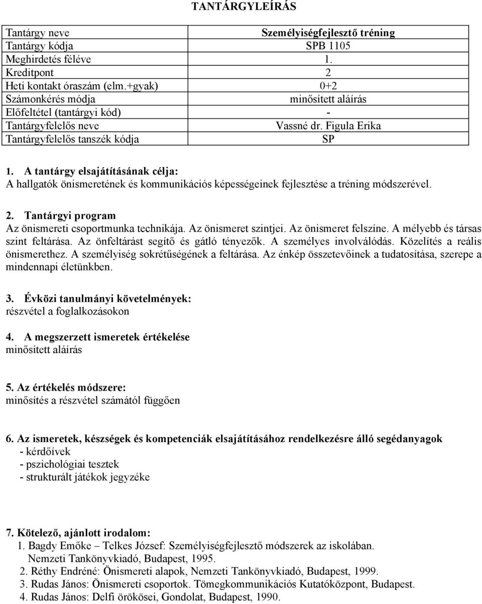 Az önismeret felszíne. A mélyebb és társas szint feltárása. Az önfeltárást segítő és gátló tényezők. A személyes involválódás. Közelítés a reális önismerethez.