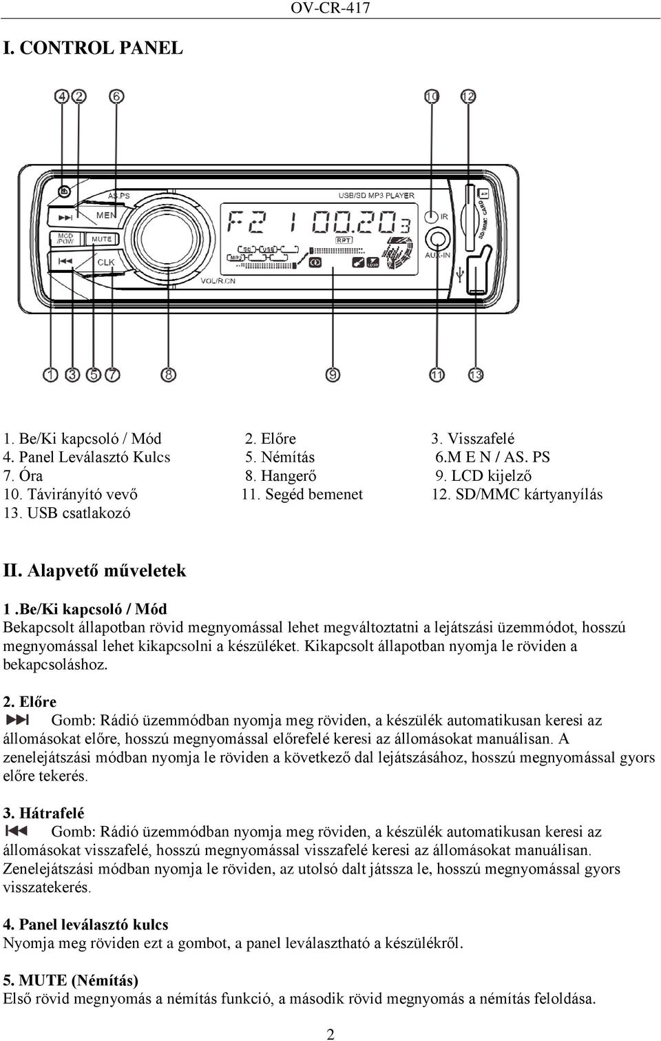 OV-CR-417 OV CR-417 AUTÓRÁDIÓ. Használati útmutató - PDF Free Download